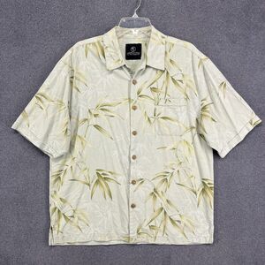 Jamaica‎ Jaxx Shirt Mens Large Green Bamboo Print Button Up Short Sleeve Island